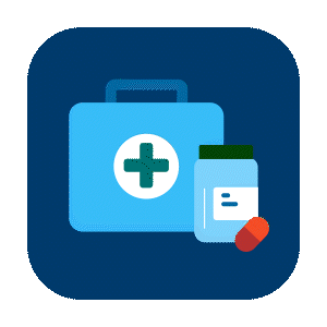 Blue and white app icon featuring a first aid kit, symbolizing health and emergency assistance.